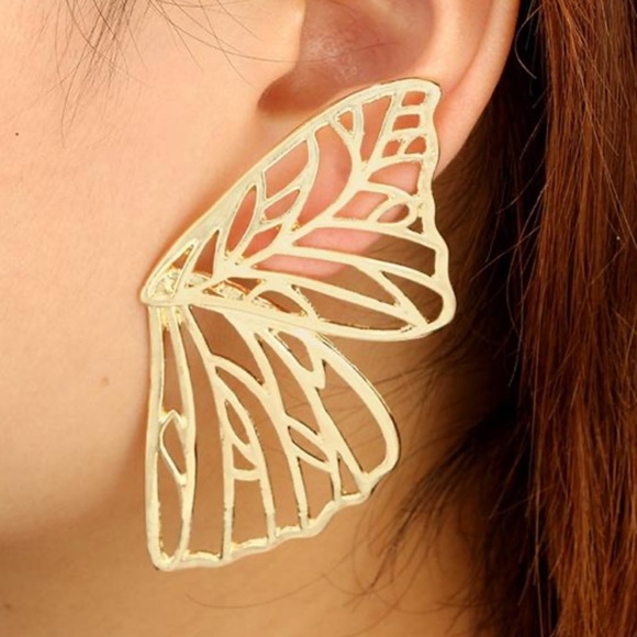 Large Gold Butterfly Wing Cut-Out Drop Earrings - Picture 1 of 2